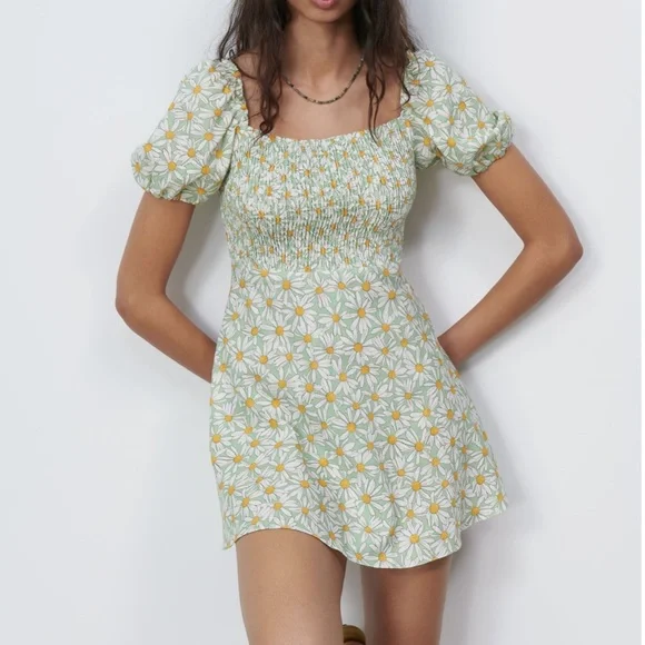 ZARA Linen Blend Floral Stretchy Dress [LAST ONE]